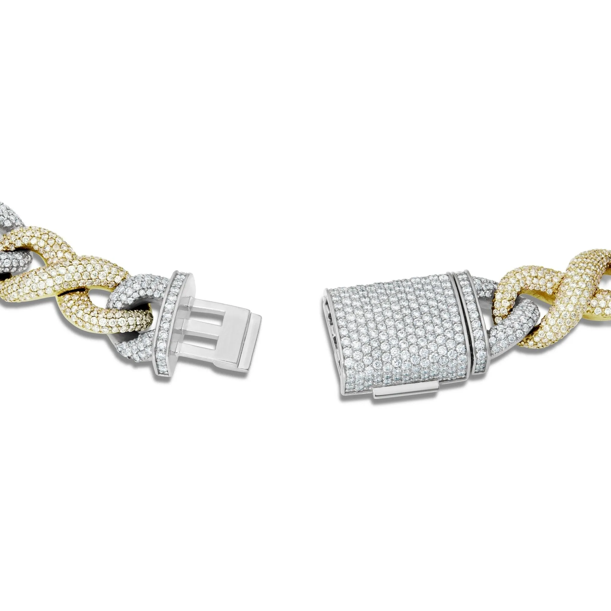 10K Two-tone Prong set Diamond Infinity Cuban Chain, 14.5 mm