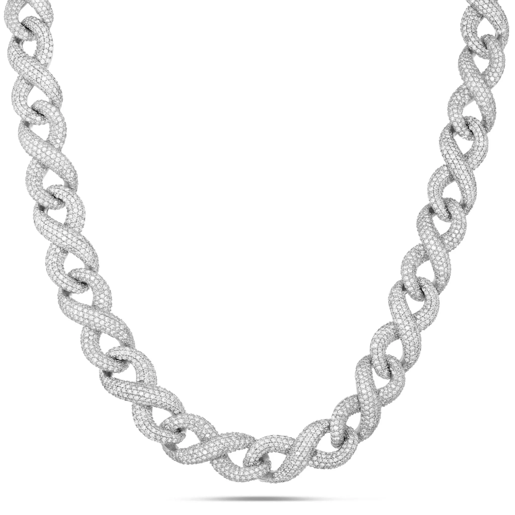 10K Two-tone Prong set Diamond Infinity Cuban Chain, 14.5 mm