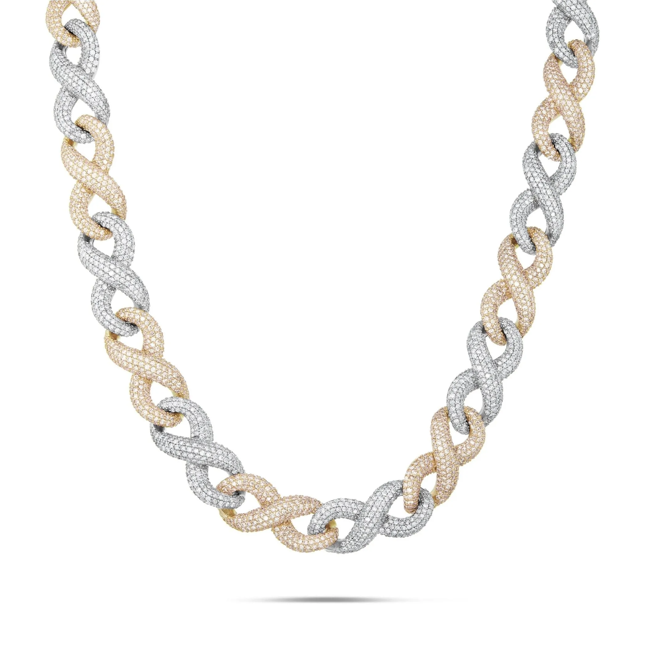10K Two-tone Prong set Diamond Infinity Cuban Chain, 14.5 mm
