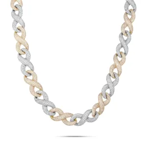 10K Two-tone Prong set Diamond Infinity Cuban Chain, 14.5 mm
