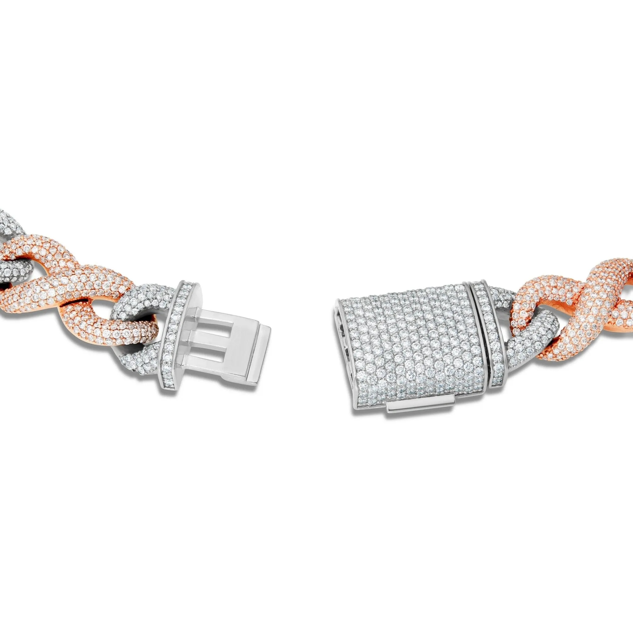 10K Two-tone Prong set Diamond Infinity Cuban Chain, 14.5 mm