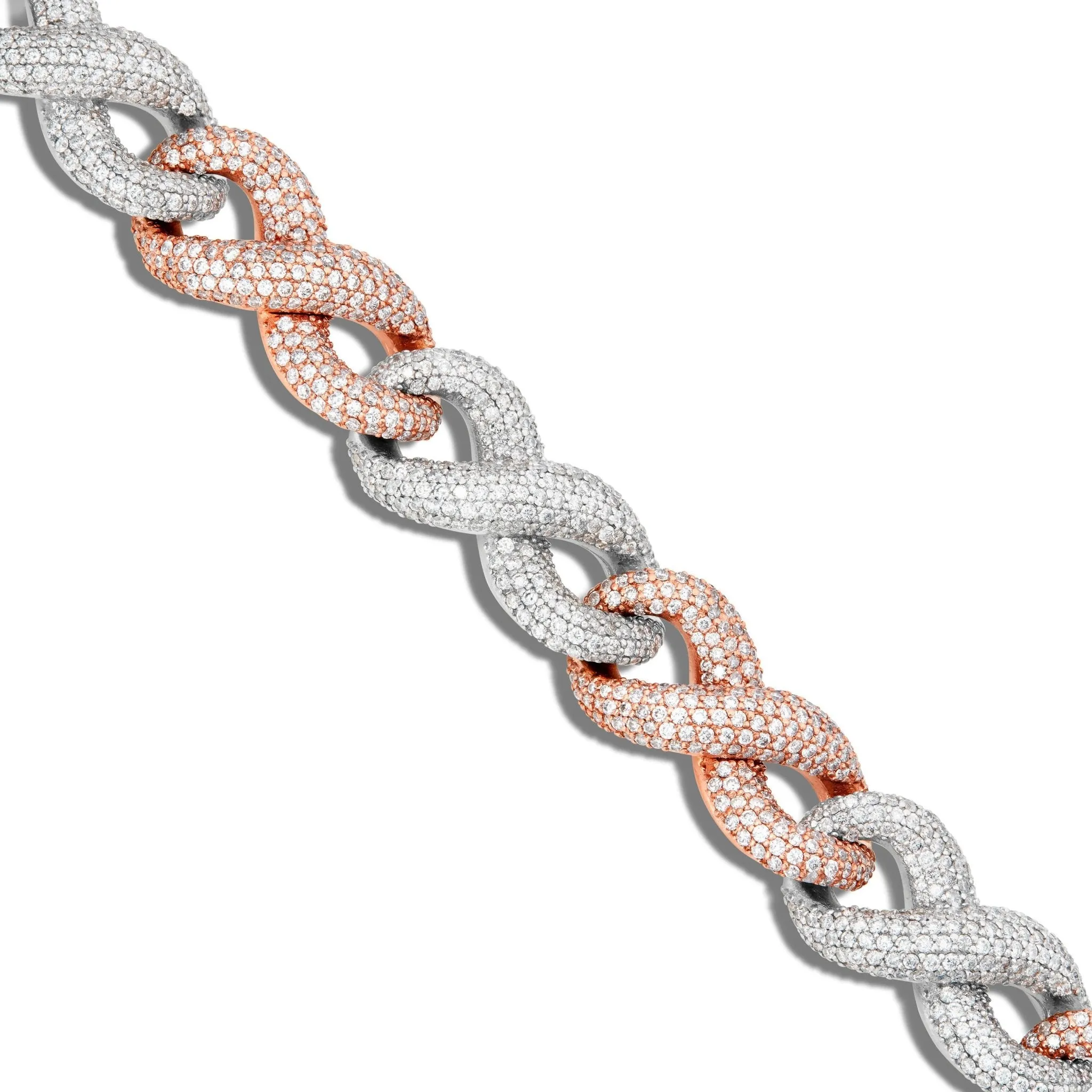 10K Two-tone Prong set Diamond Infinity Cuban Chain, 14.5 mm