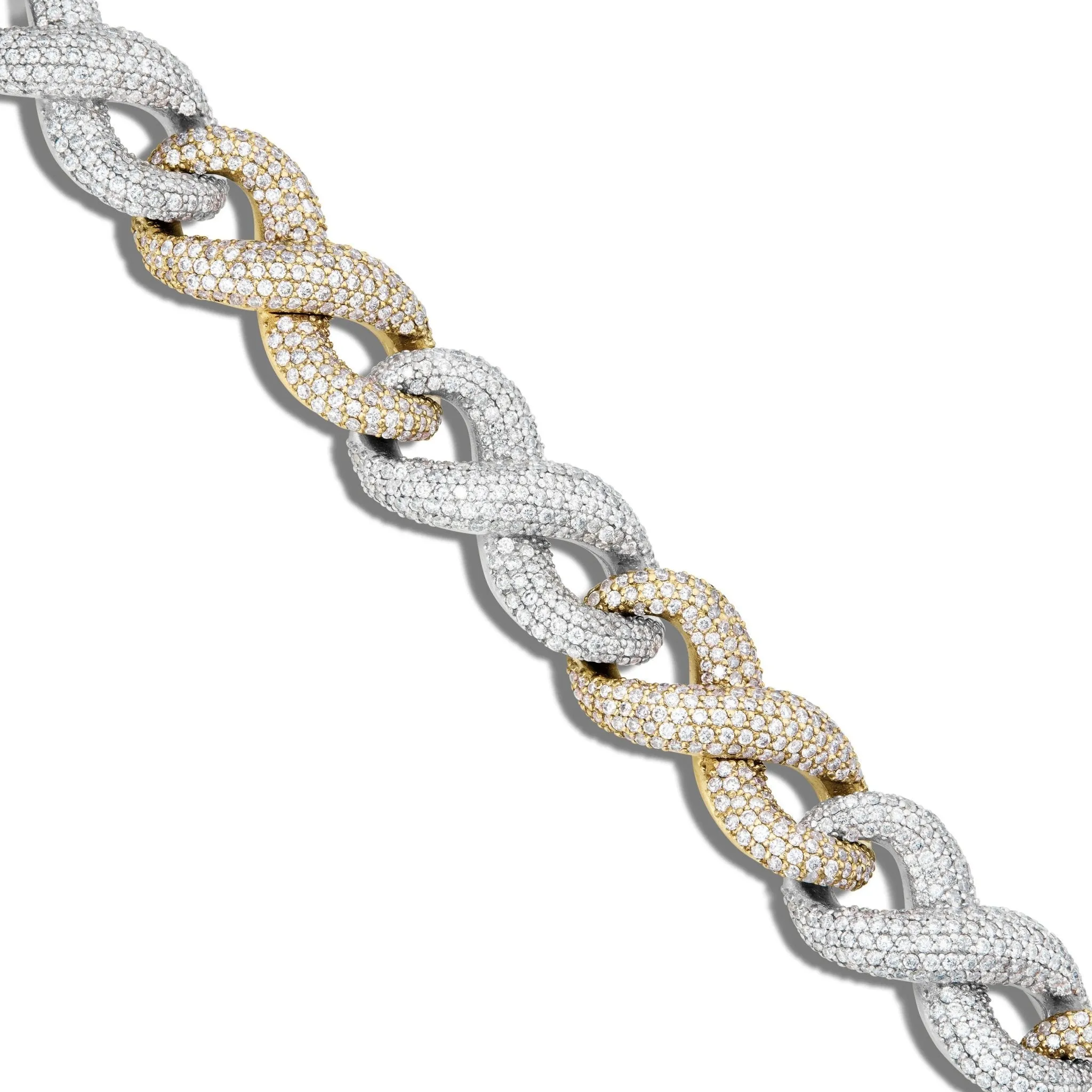 10K Two-tone Prong set Diamond Infinity Cuban Chain, 14.5 mm