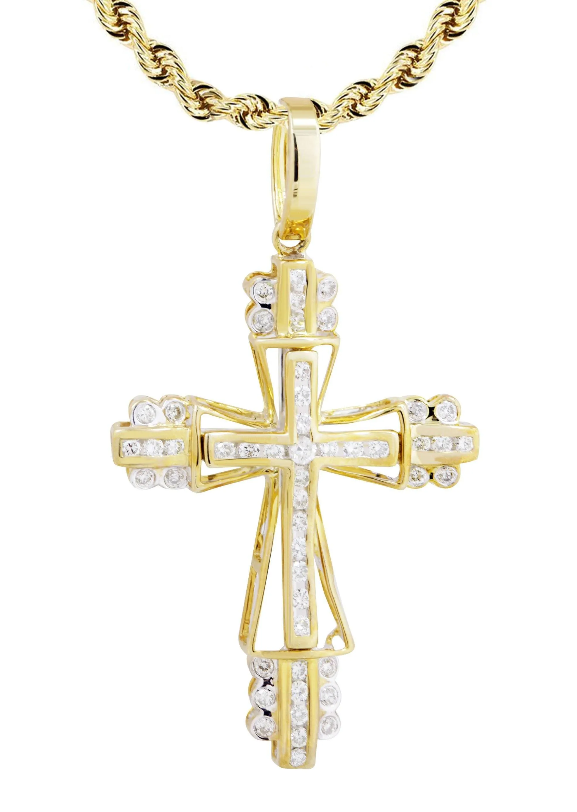 10K Yellow Gold Cross  Diamond Necklace  | 0.62 Carats
