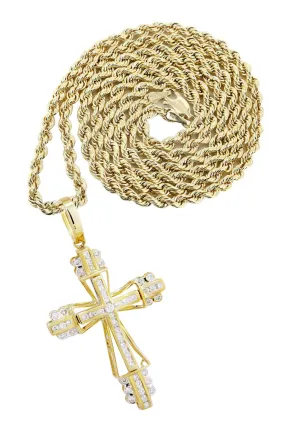 10K Yellow Gold Cross  Diamond Necklace  | 0.62 Carats