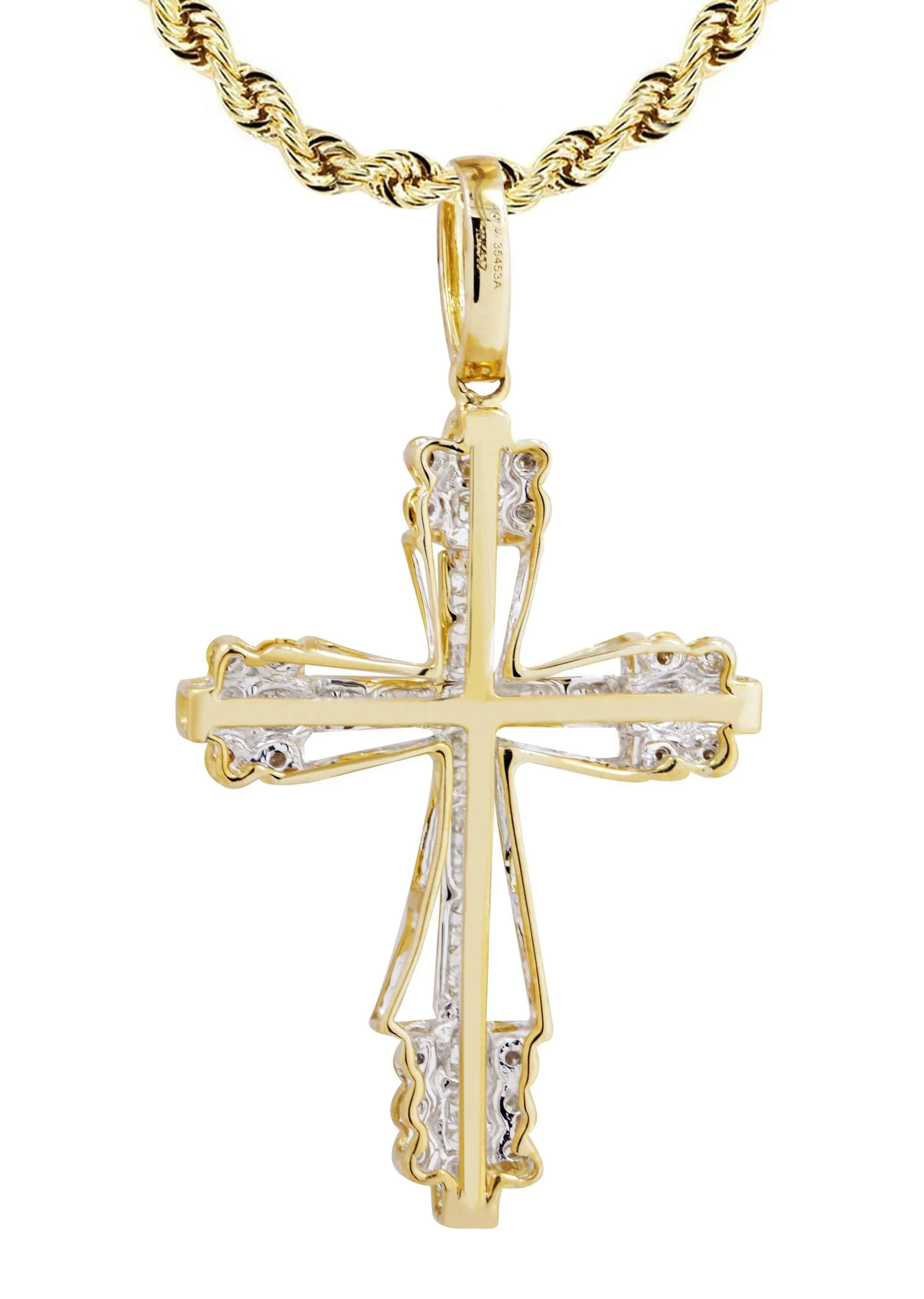 10K Yellow Gold Cross  Diamond Necklace  | 0.62 Carats