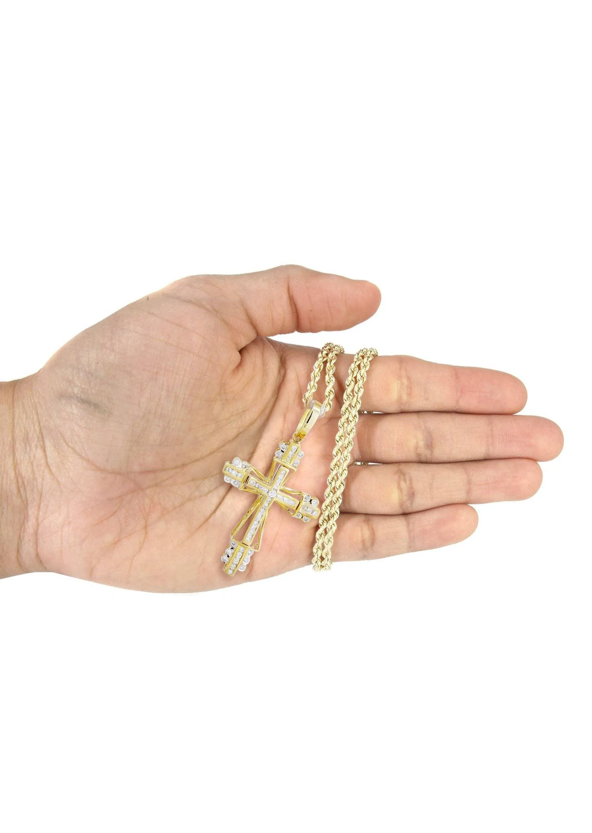 10K Yellow Gold Cross  Diamond Necklace  | 0.62 Carats