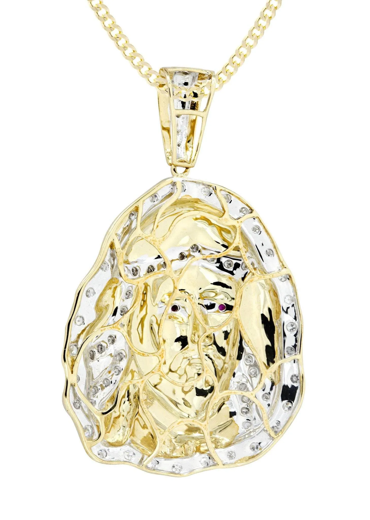 10K Yellow Gold Jesus Head Diamond Necklace  | 1.1 Carats