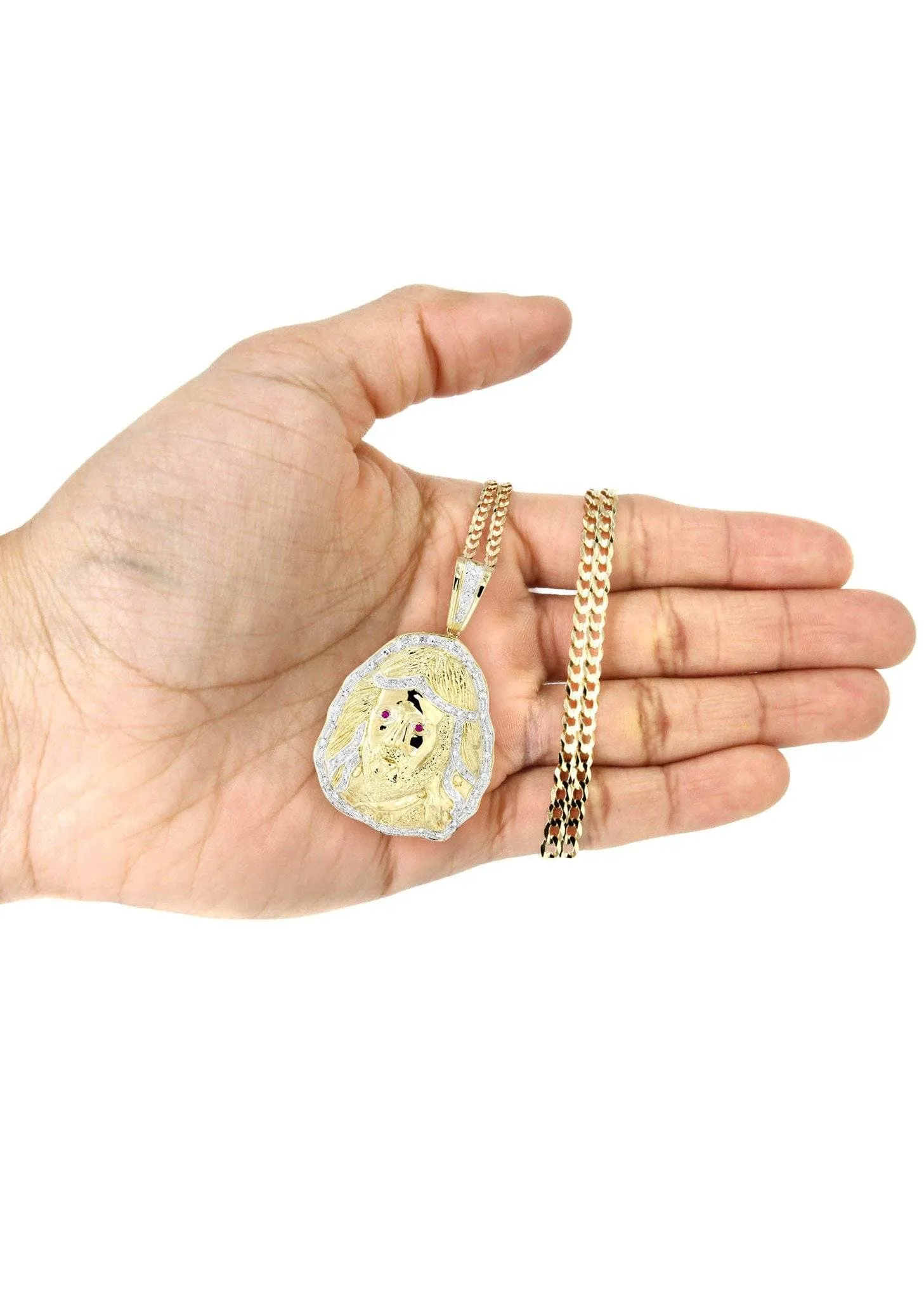 10K Yellow Gold Jesus Head Diamond Necklace  | 1.1 Carats