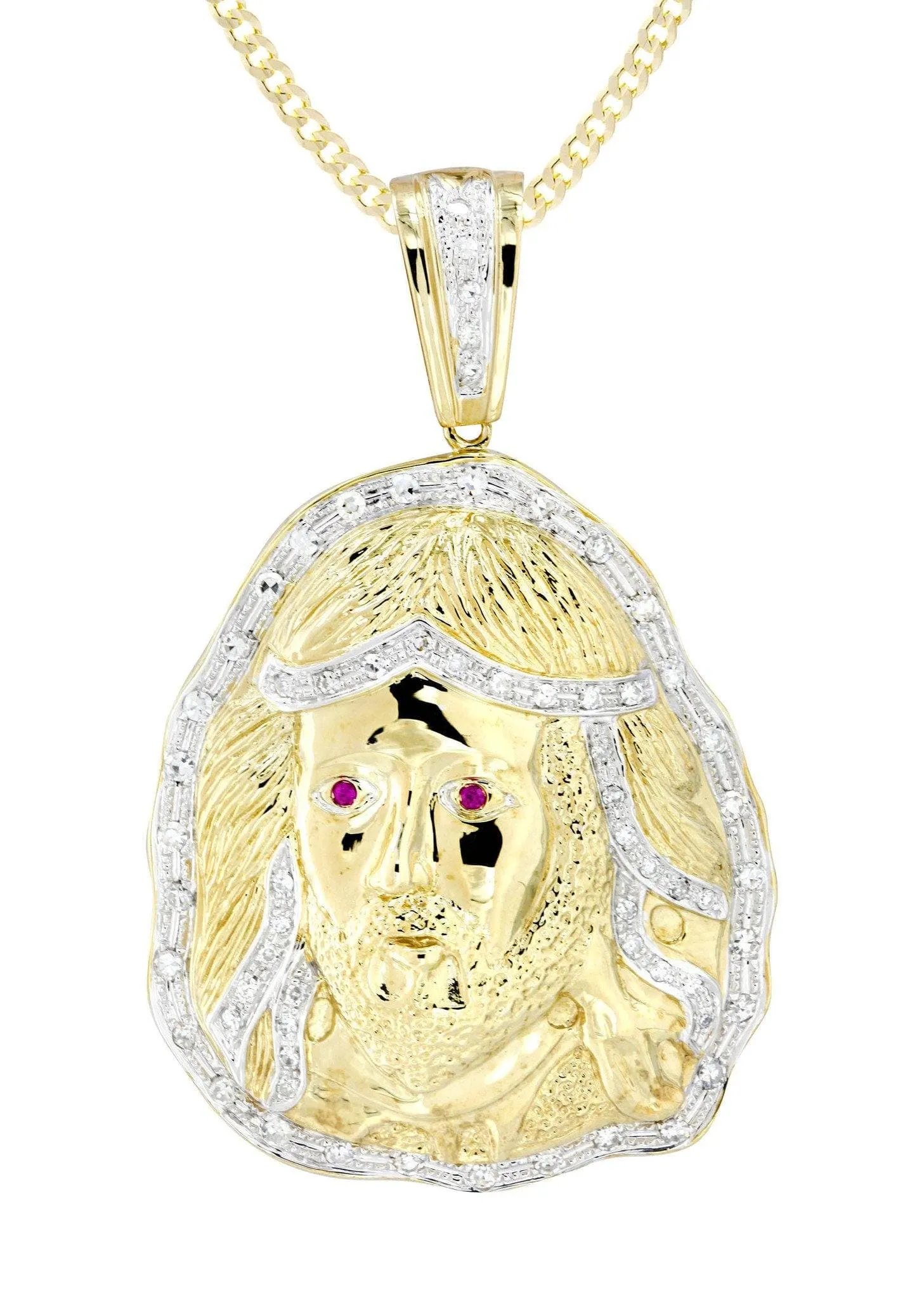 10K Yellow Gold Jesus Head Diamond Necklace  | 1.1 Carats