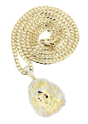 10K Yellow Gold Jesus Head Diamond Necklace  | 1.1 Carats