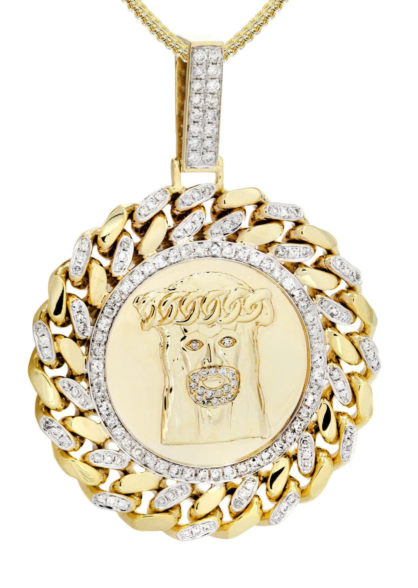 10K Yellow Gold Jesus Head Diamond Necklace | 1.8 Carats