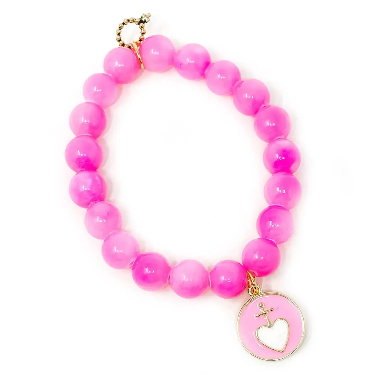 10mm Pink Lady Agate with Pink Enameled Sacred Heart
