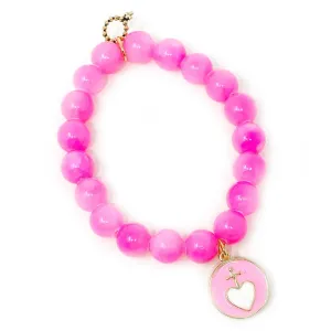 10mm Pink Lady Agate with Pink Enameled Sacred Heart