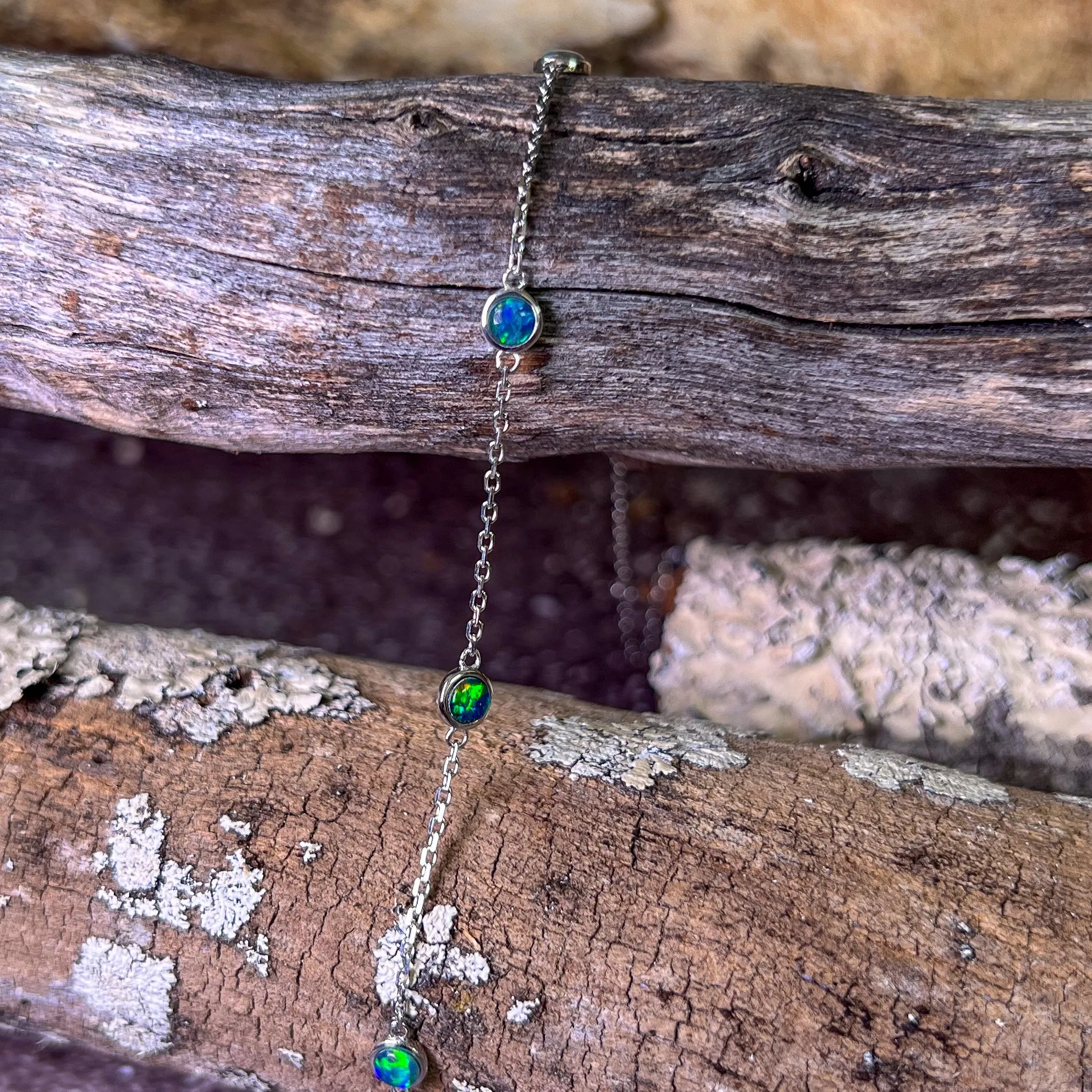 14kt White Gold Opal triplet round 3.5mm minimalist fine bracelet