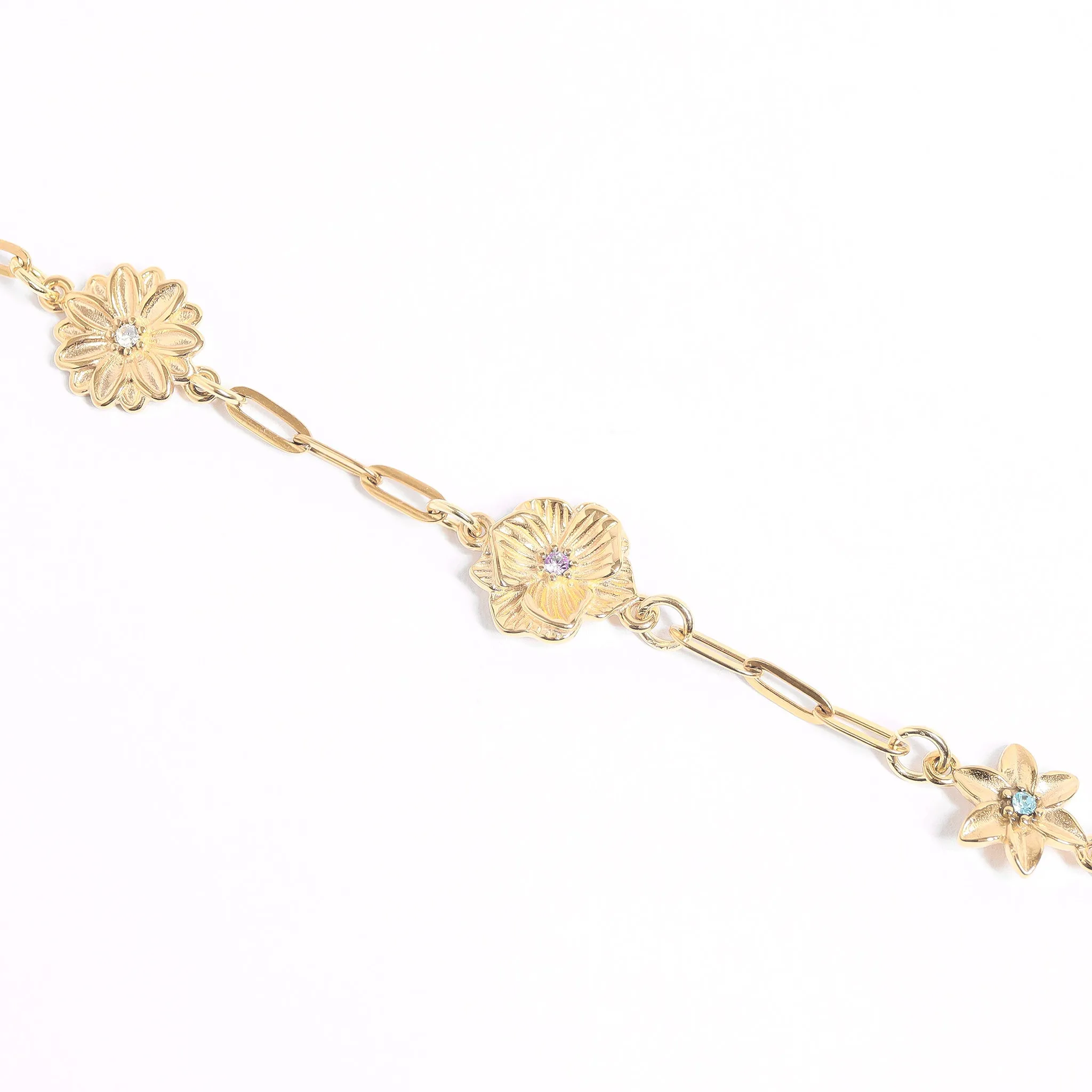 18K Gold PVD Stainless Steel 3D Birth Flower Connector Charms / SBB0356