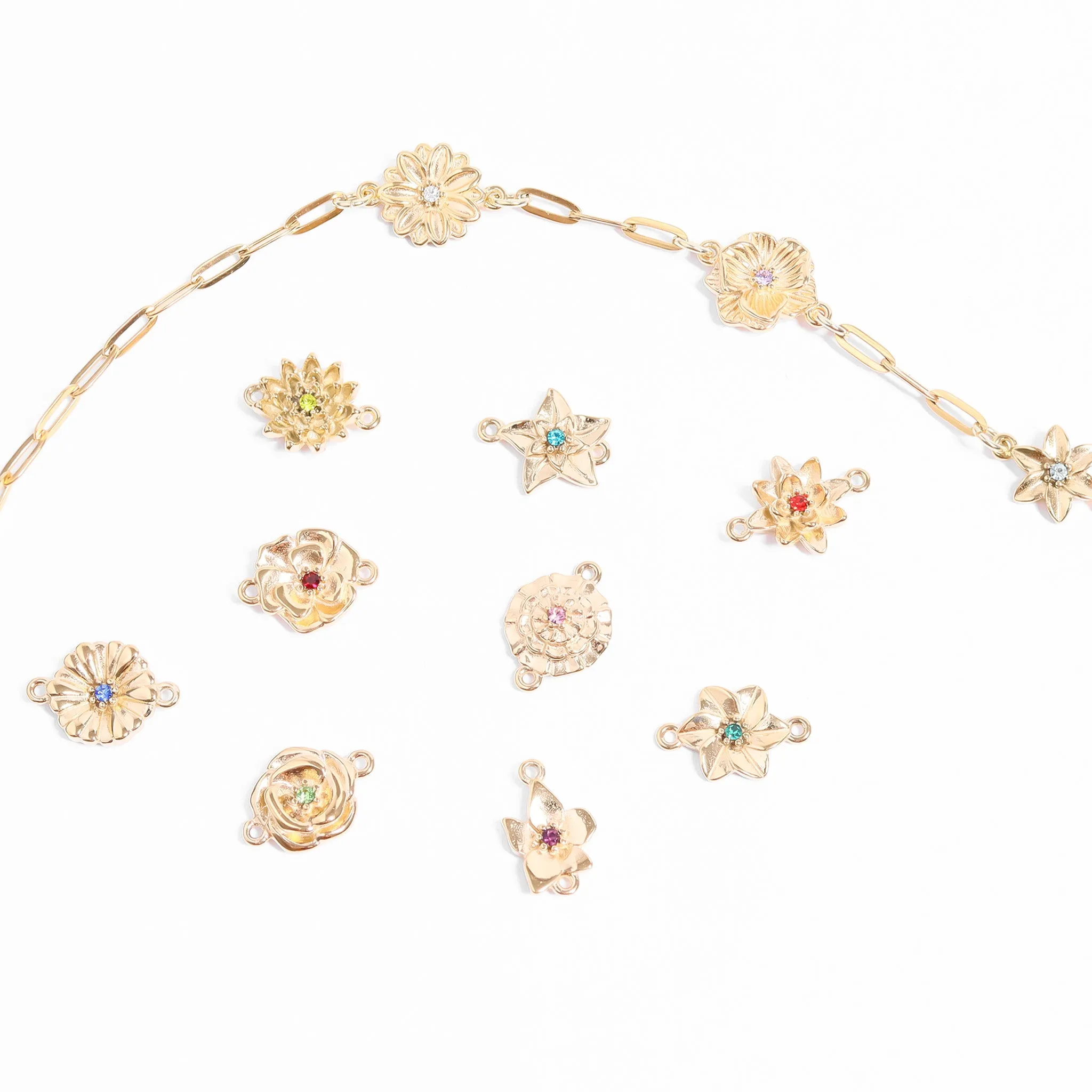 18K Gold PVD Stainless Steel 3D Birth Flower Connector Charms / SBB0356