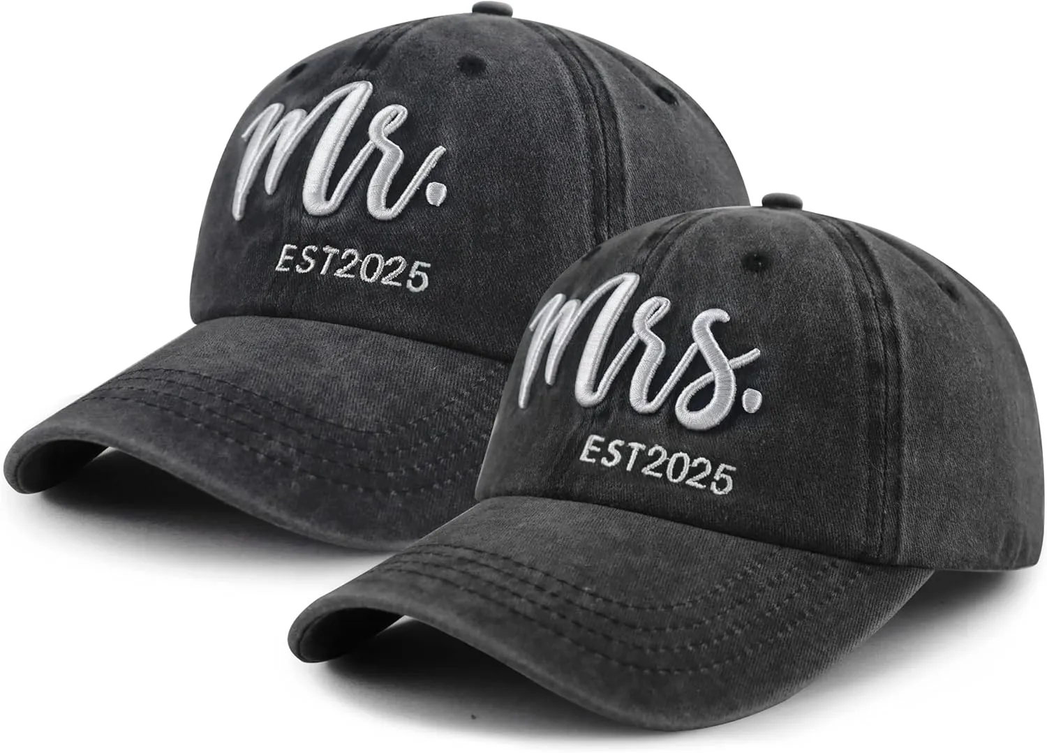 2PCS Mr and Mrs 2025 Hats for Men Women, Adjustable Cotton 3D Embroidered Gifts Baseball Cap