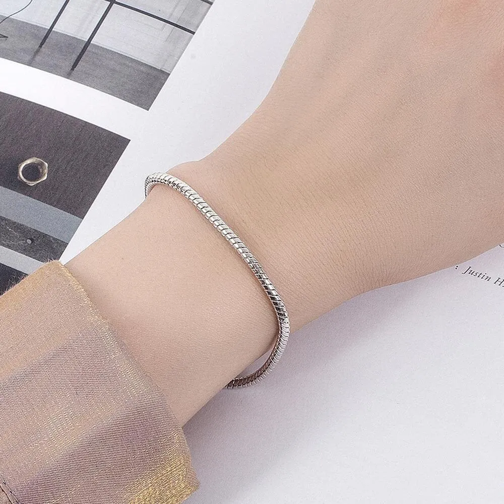 3.5MM Solid 925 Sterling Silver Italian Round Snake Chain Bracelet Made in Italy