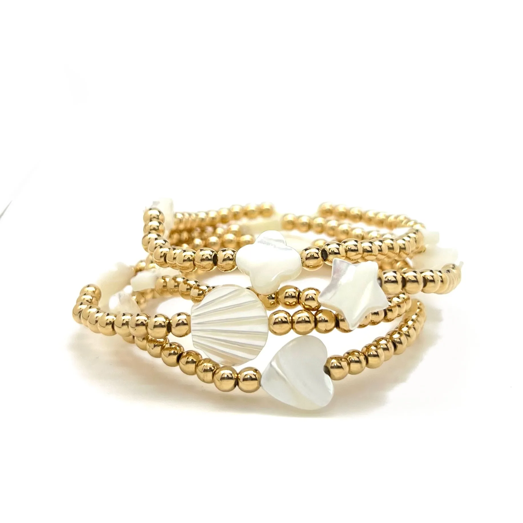 4 MOTHER OF PEARL QUATRAFOIL/BEAD BRACELET