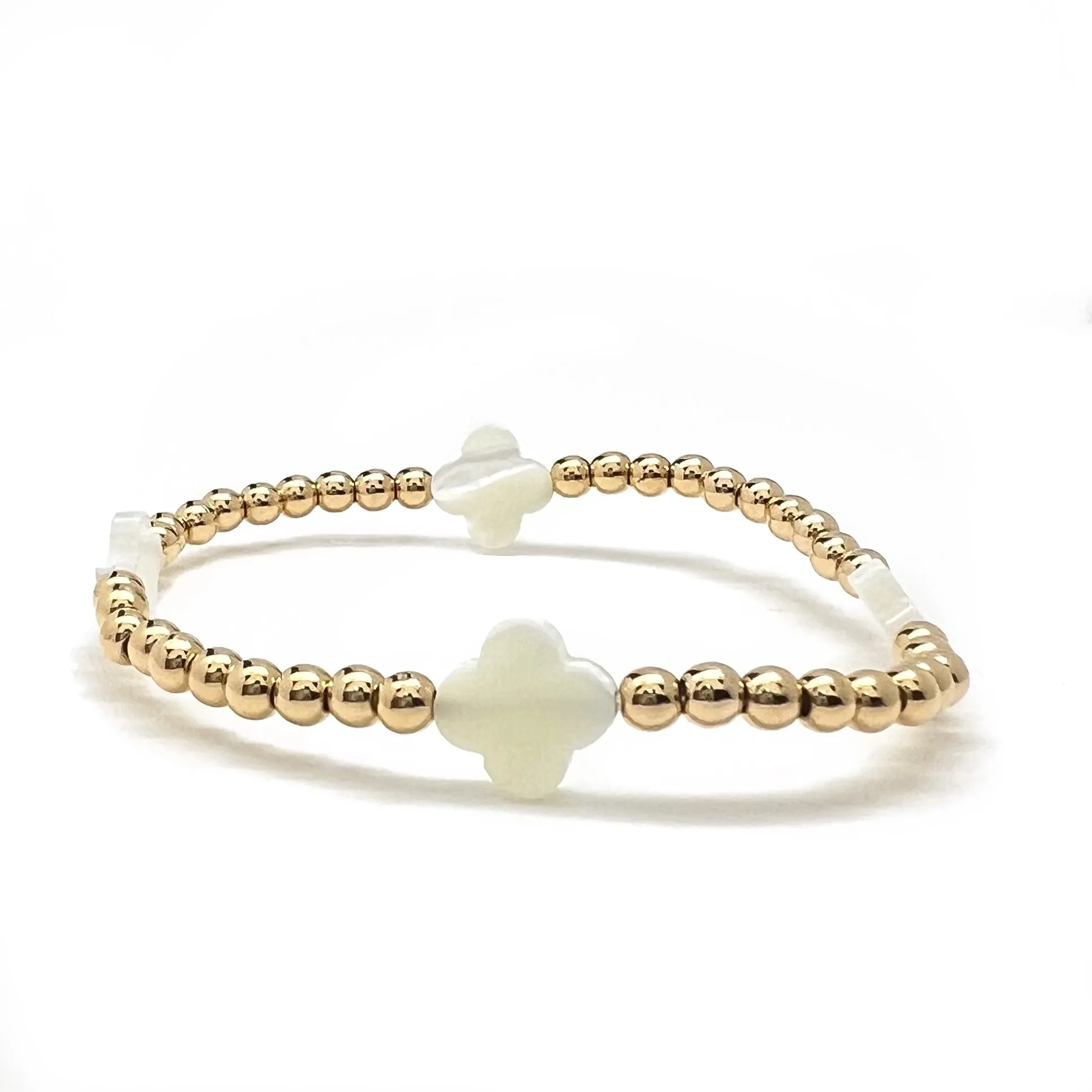 4 MOTHER OF PEARL QUATRAFOIL/BEAD BRACELET