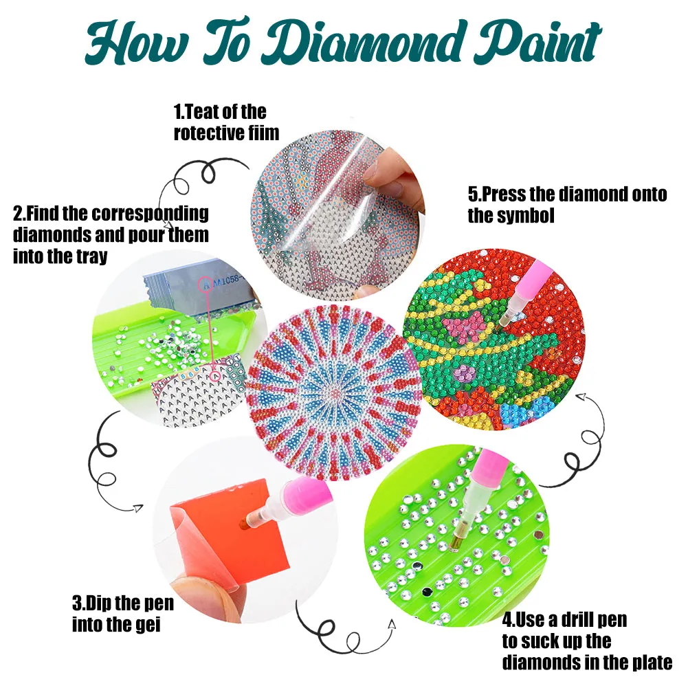 4 PCS Acrylic Diamond Painted Placemats Tableware Mat with Holder (Fractal Art)