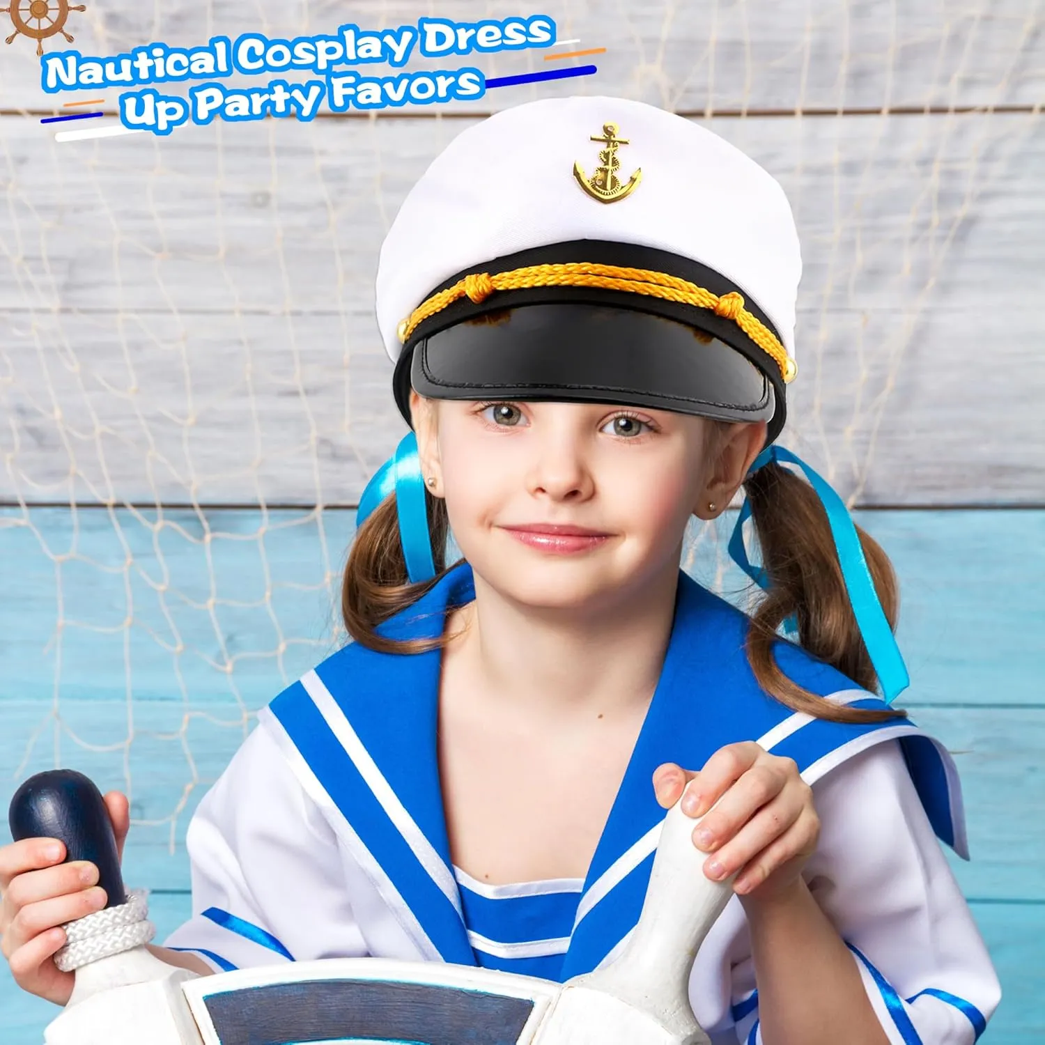 8 Pieces Captain Hats Adjustable White Sailors Navy Marine Admiral Caps for Yacht Theme Party Costume Accessory