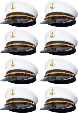 8 Pieces Captain Hats Adjustable White Sailors Navy Marine Admiral Caps for Yacht Theme Party Costume Accessory