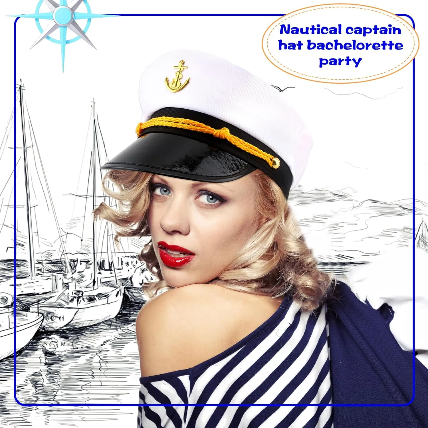 8 Pieces Captain Hats Adjustable White Sailors Navy Marine Admiral Caps for Yacht Theme Party Costume Accessory