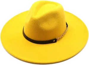 9.5cm Large Brim Felt Hat and Winter Wool Jazz Top Hat Men and Women's Top Hat with Leather Chain, Fengyan Cowboy Hats (Color : Rose Red, Size : 56-58cm)
