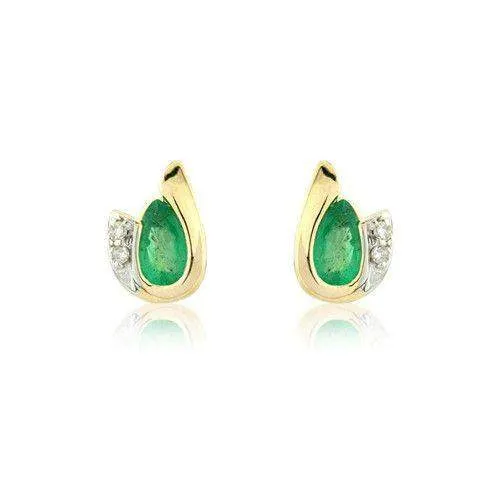 9ct Yellow Gold Emerald Earrings - MMCH038-7YDE