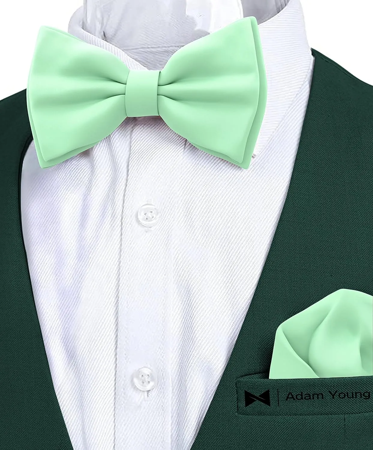 Adam Young Men's Bow Ties with Handkerchief Pre-Tied Style Formal Satin Classic Bowtie for Tuxedo Faux Silk