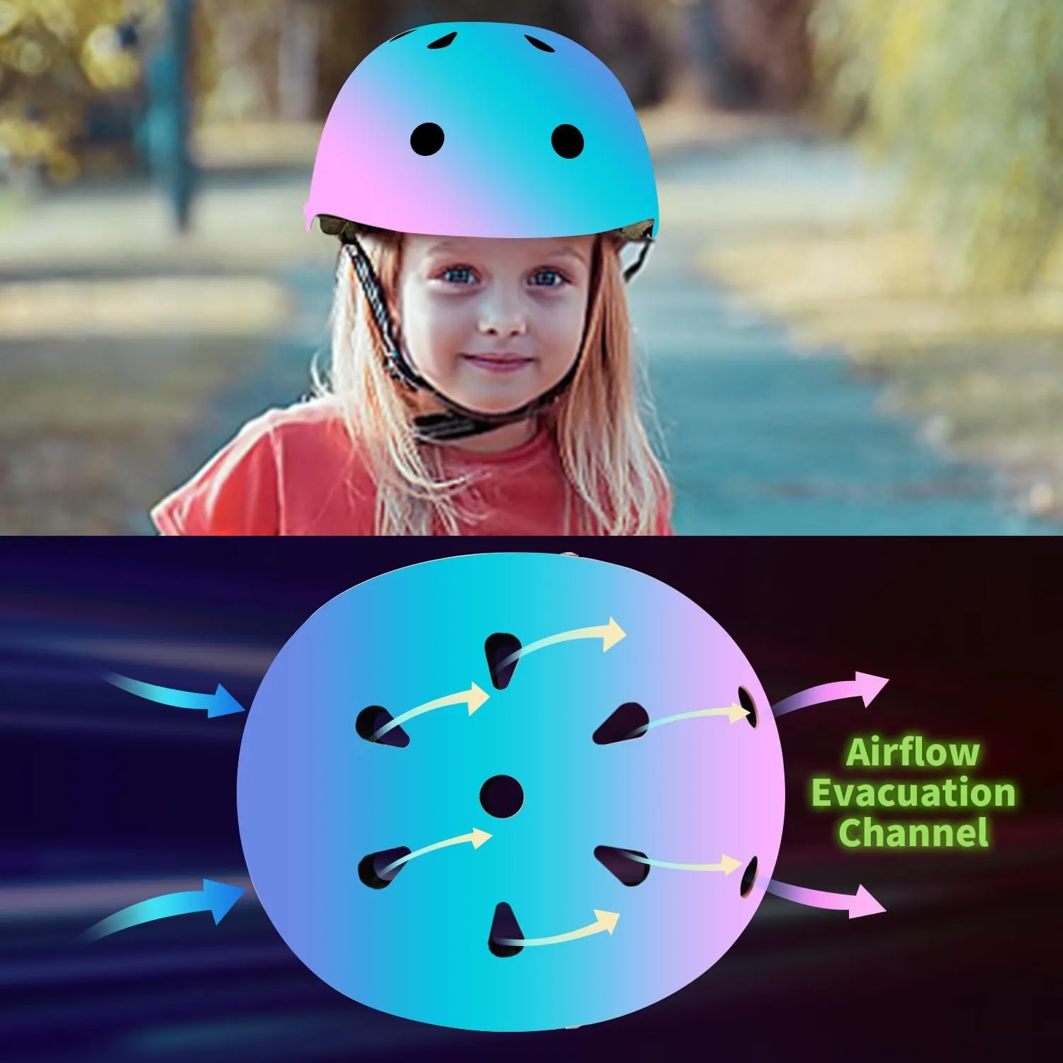 Adjustable Kids Toddler Helmet and Pads Set for 3-5,5-8,8-14 Ages,Skateboard Bike Helmet with Knee Pads,Elbow Pads & Wrist Guards for Boys & Girls,Fit for Skateboard,Skating,Biking,Cycling,Scooter