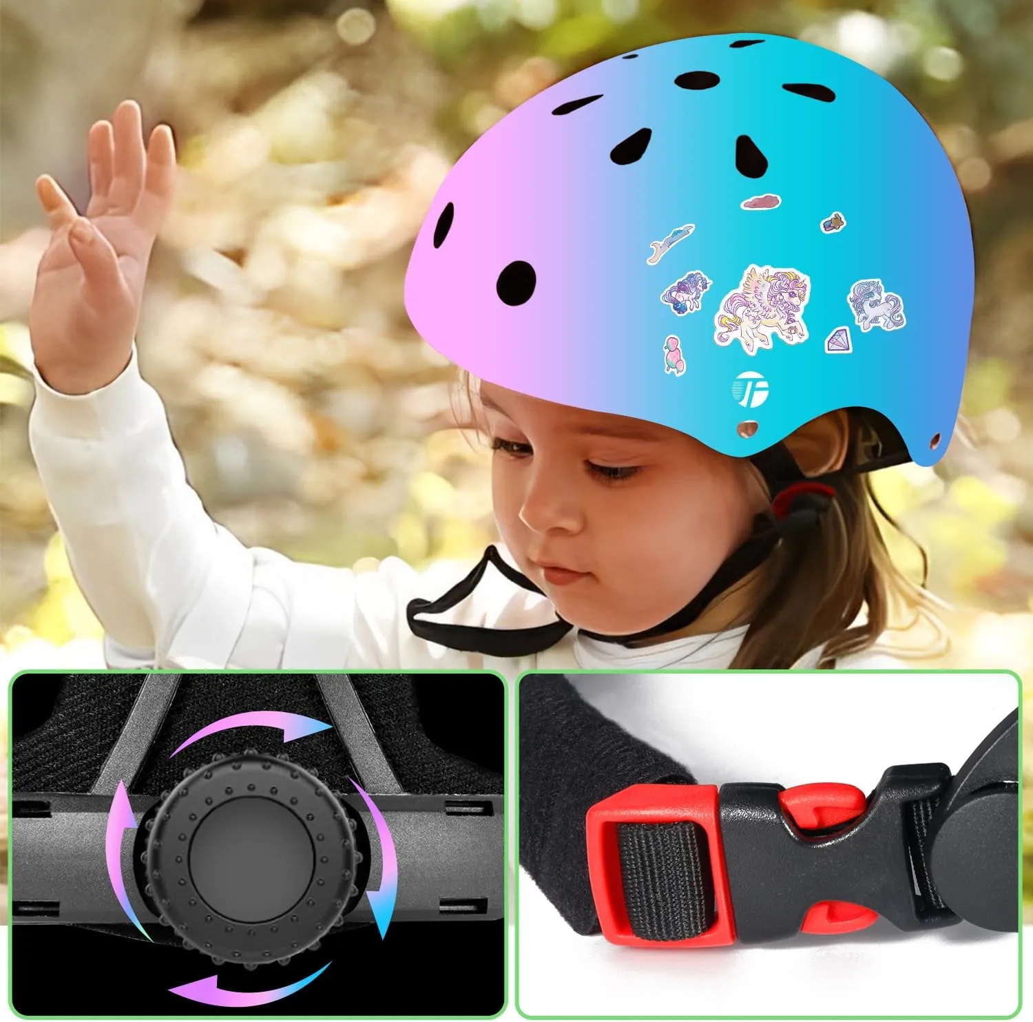 Adjustable Kids Toddler Helmet and Pads Set for 3-5,5-8,8-14 Ages,Skateboard Bike Helmet with Knee Pads,Elbow Pads & Wrist Guards for Boys & Girls,Fit for Skateboard,Skating,Biking,Cycling,Scooter