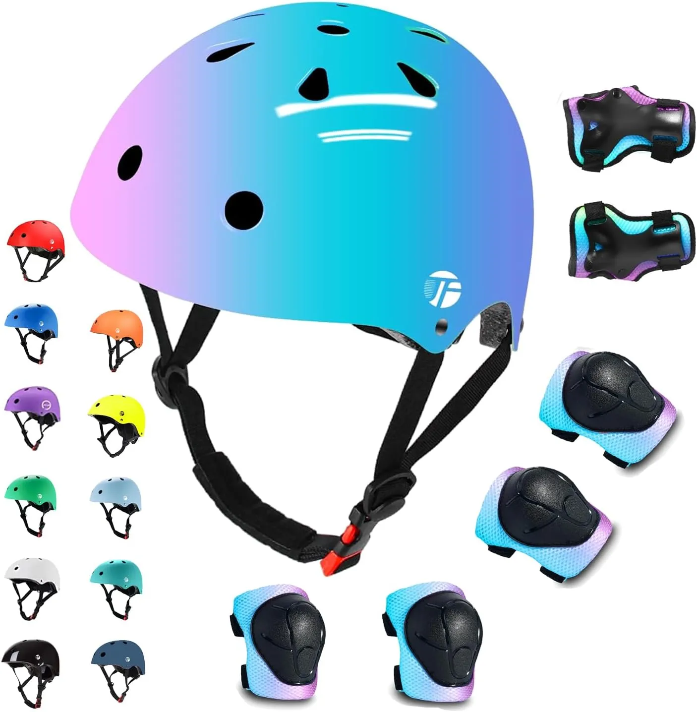 Adjustable Kids Toddler Helmet and Pads Set for 3-5,5-8,8-14 Ages,Skateboard Bike Helmet with Knee Pads,Elbow Pads & Wrist Guards for Boys & Girls,Fit for Skateboard,Skating,Biking,Cycling,Scooter