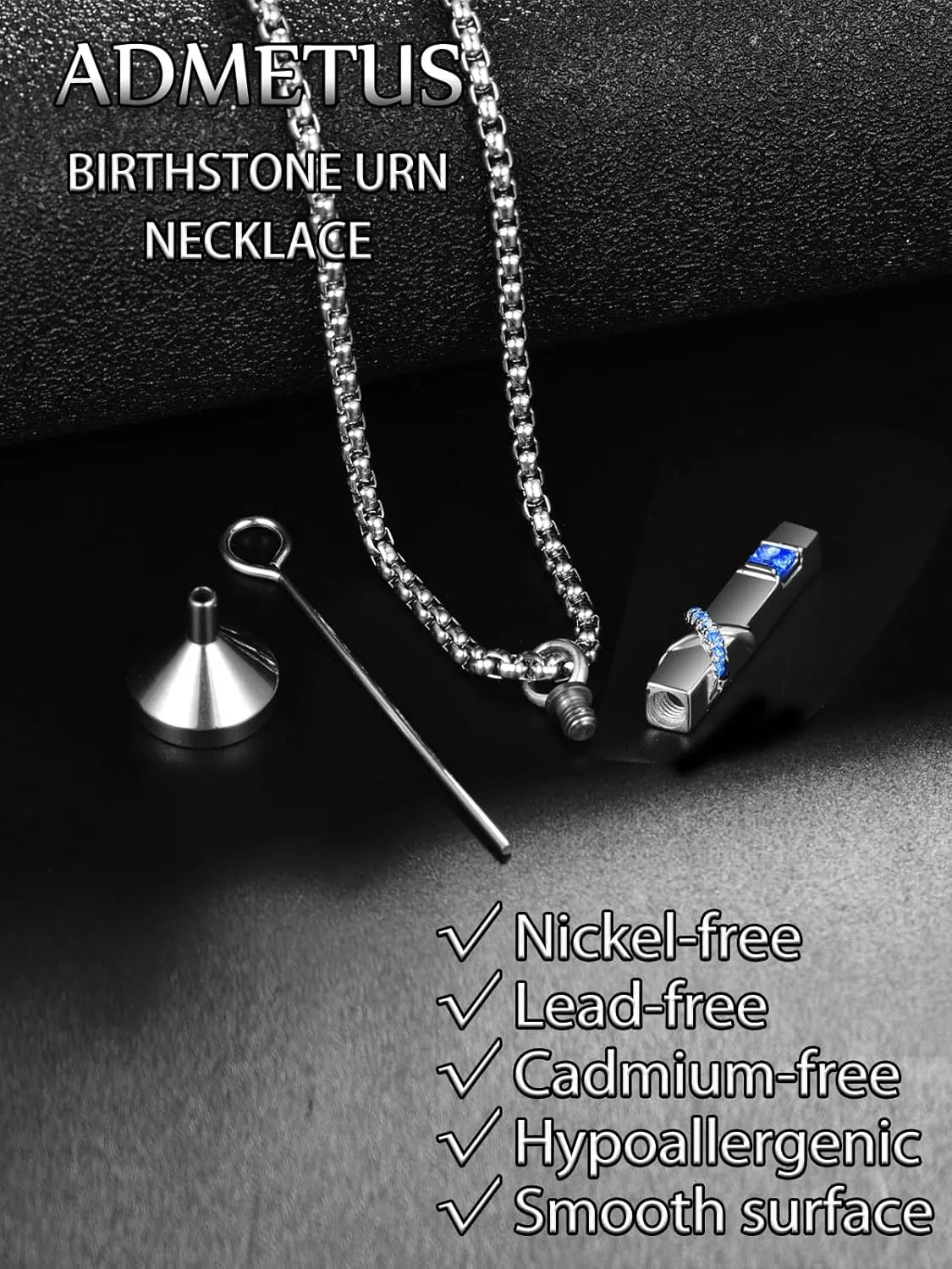 ADMETUS Birthstones Urn Necklaces for Ashes 925 Sterling Silver Infinity Cube Cremation Pendant Jewelry Ash Necklace for Human Keepsake Memorial Gifts for Men Women with 22" 2" Rolo Chain