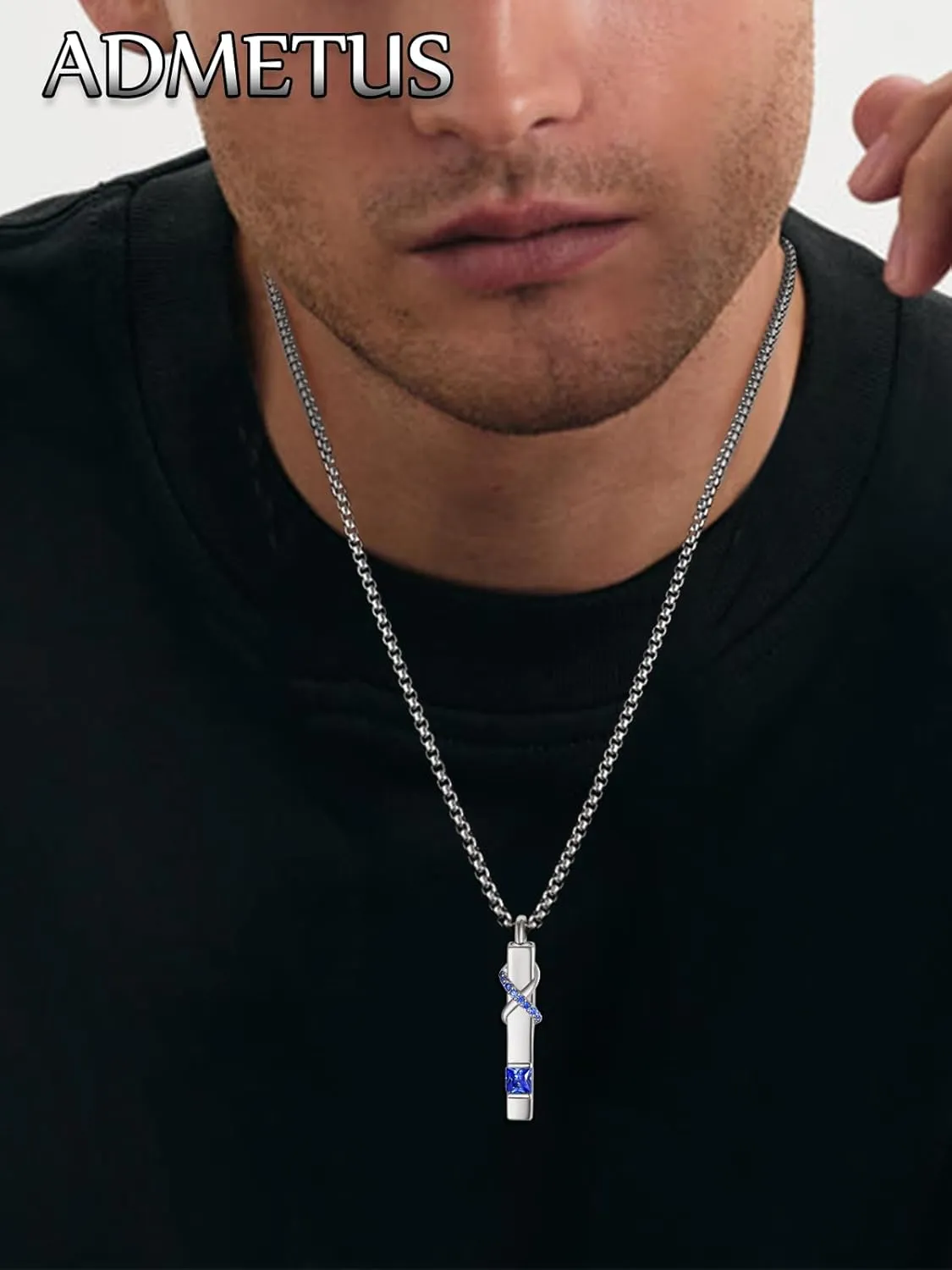 ADMETUS Birthstones Urn Necklaces for Ashes 925 Sterling Silver Infinity Cube Cremation Pendant Jewelry Ash Necklace for Human Keepsake Memorial Gifts for Men Women with 22" 2" Rolo Chain