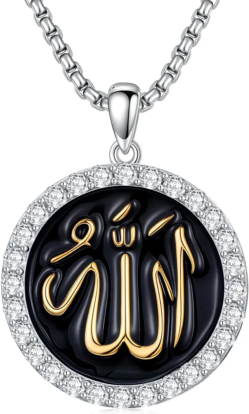 Allah Necklace 925 Sterling Silver Muslim Islamic Pendant for Men Women