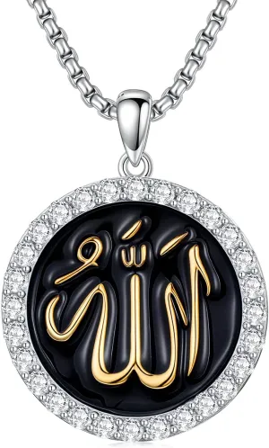 Allah Necklace 925 Sterling Silver Muslim Islamic Pendant for Men Women