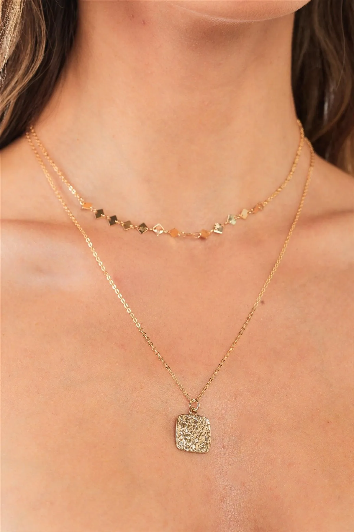 Artemis Gold Square Charm Pendant Necklace