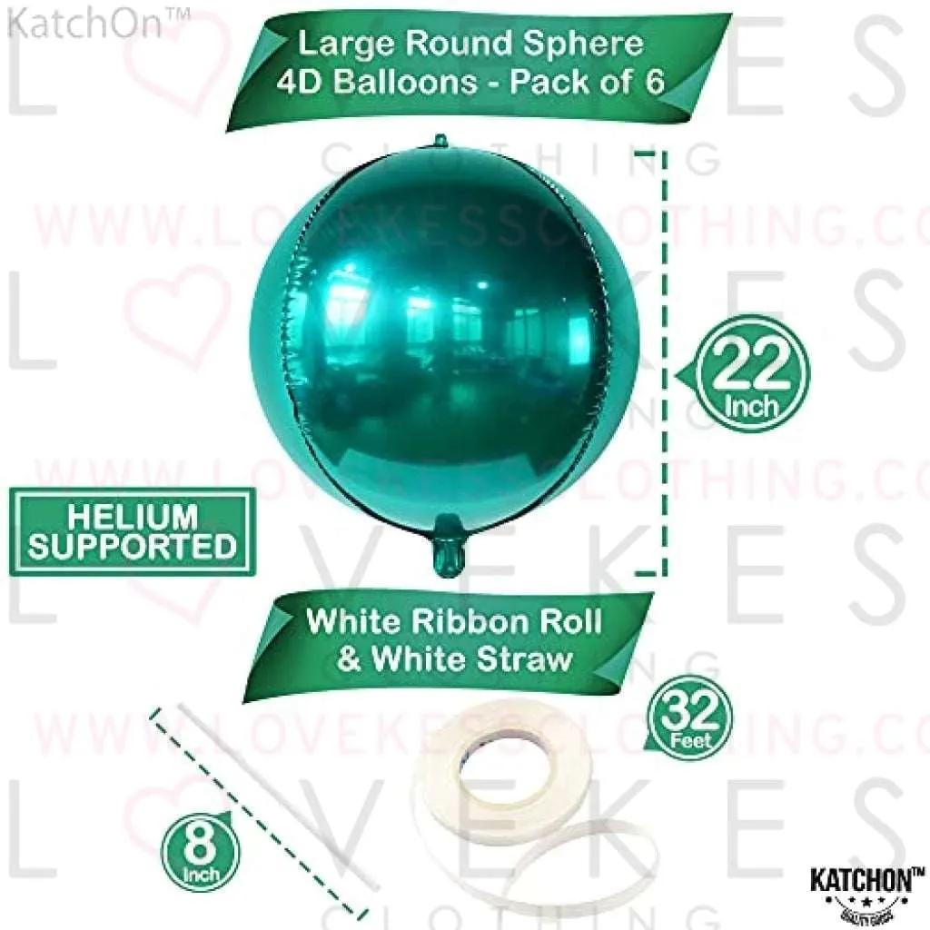 Big, 22 Inch Emerald Green Balloons - Pack of 6 | Dark Green Balloons, Safari Baby Shower Decorations for Boy | 360 Degree 4D Chrome Green Balloon for Christmas Decorations For Home, Wild One Birthday