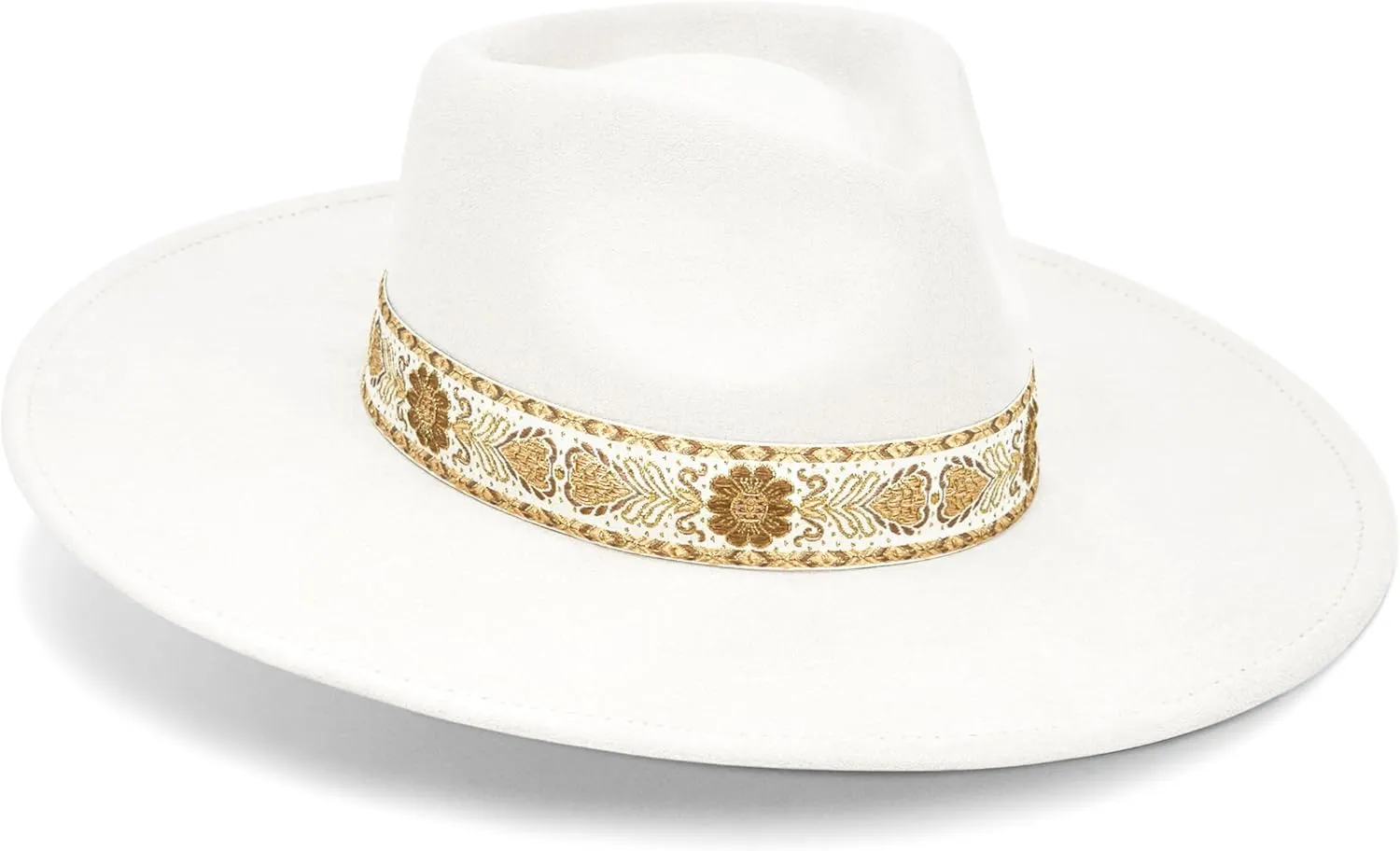 Big Wide Brim Boho Western Hat for Women and Men - Felt Rancher Fedora Hat with 4 inches Flat Brim