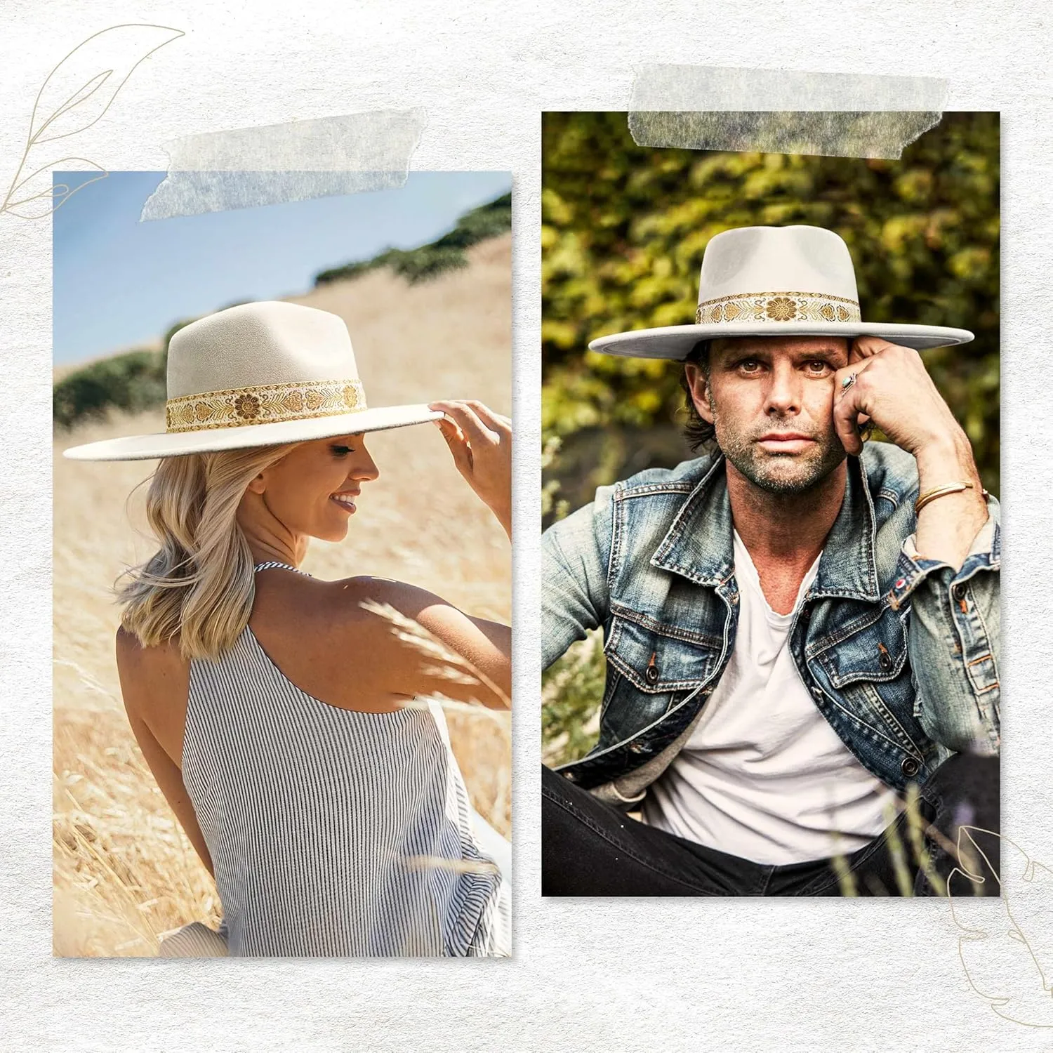 Big Wide Brim Boho Western Hat for Women and Men - Felt Rancher Fedora Hat with 4 inches Flat Brim