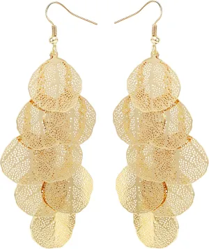 Boho Gold Dangle Earrings for Women Trendy Long Drop Chandelier Bohemian Fligree Leaf Earrings Dangling Lightweight Hyopallergenic for Women