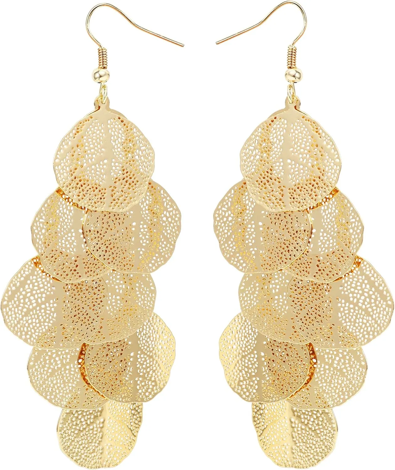 Boho Gold Dangle Earrings for Women Trendy Long Drop Chandelier Bohemian Fligree Leaf Earrings Dangling Lightweight Hyopallergenic for Women