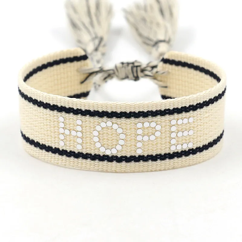Braided Word Embroidered Diamond Bracelet