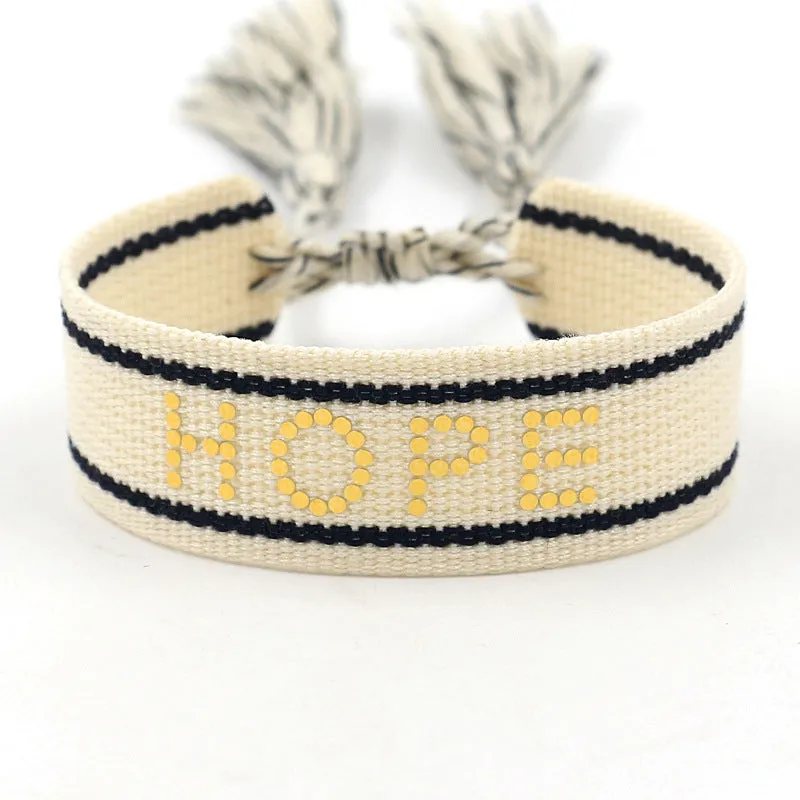 Braided Word Embroidered Diamond Bracelet