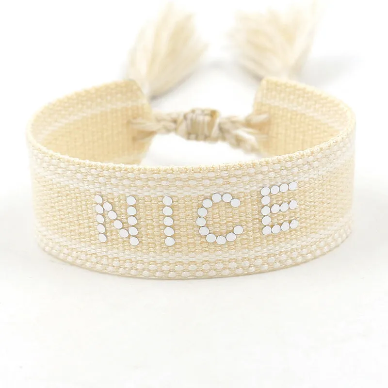 Braided Word Embroidered Diamond Bracelet