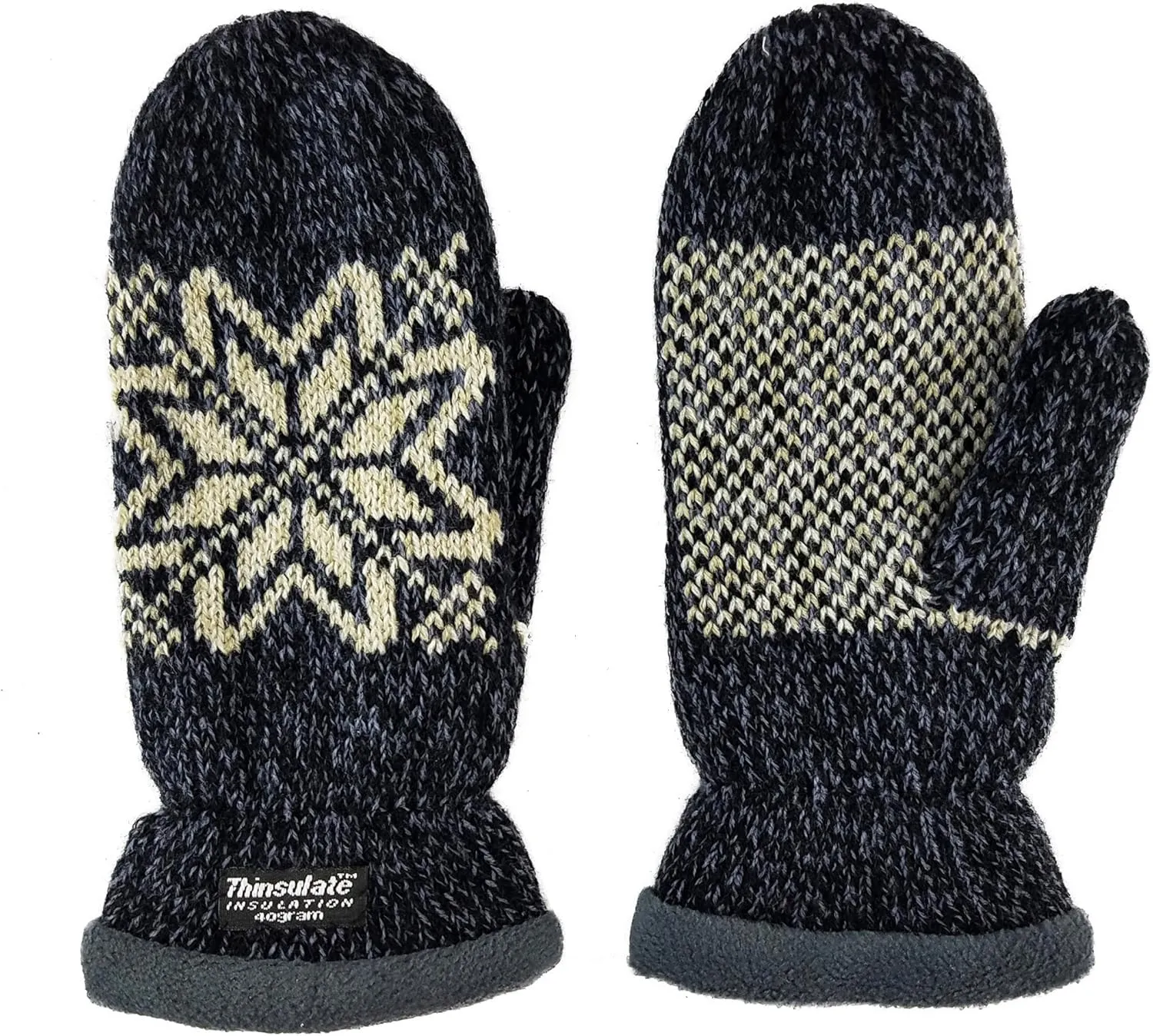 BRUCERIVER Women Snowflake Knit Mittens with Warm Thinsulate Fleece Lining