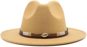 Cap Simple Casual Warm Woolen Felt Hat, Autumn and Winter Versatile British Jazz Hat Men Fashion Belt Top Hat Fengyan Cowboy Hats (Color : Camel, Size : Large(58-60cm))